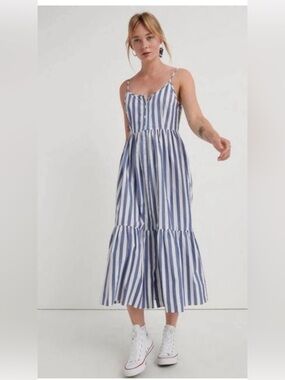 Lucky Brand Blue and White Striped Spaghetti-Strap Dress